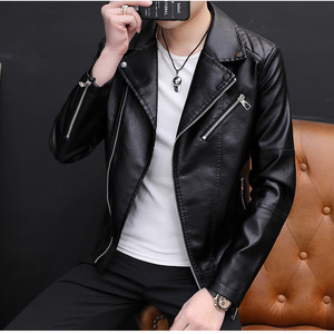 Youth Personalized Short Leather <strong>Jacket</strong> for Men's Korean Version <strong>Slim</strong> <strong>Fitting</strong> Plush Motorcycle PU Leather <strong>Jacket</strong> Trend <strong>Jacket</strong> - Product Image 5