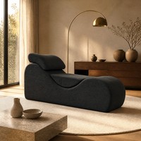 Chaise longue moderne noire côtelée et courbée avec oreiller appui-tête pour salon et chambre à coucher – Vente en gros, directement de l'usine
