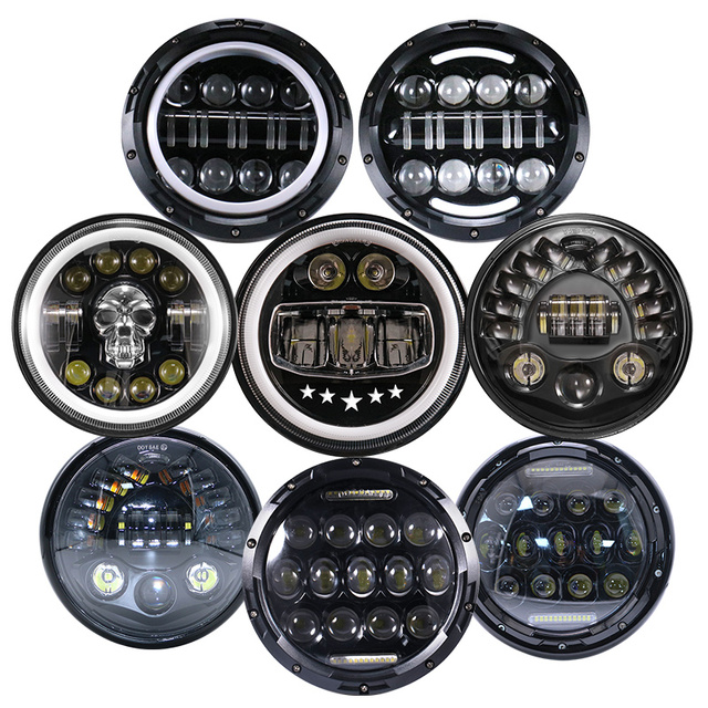 7 Inch Round High Low Beam Led Head Light Motorcycle White Amber Angle Eyes Led Headlights for Motorcycle Car