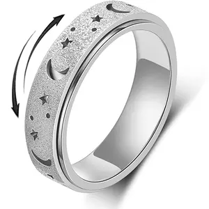Fidget Ring Spinner Ring Moon Star Anillo de ansiedad para Mujeres Hombres Platinum Plated Jewelry Regalos de cumpleaños Regalos de Navidad