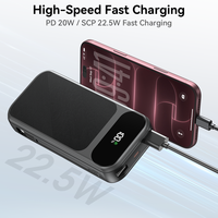 Batterie externe 20000mAh avec câble intégré, affichage numérique, charge rapide 22.5W, sortie USB A et Type C, pour personnalisation de cadeaux