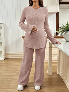 Ensemble de maternité 2 pièces King Mcgreen Star Automne : Haut pull à manches évasées et pantalon en maille avec fente latérale et taille ajustable pour la <span class=keywords><strong>grossesse</strong></span> - Product Image 6