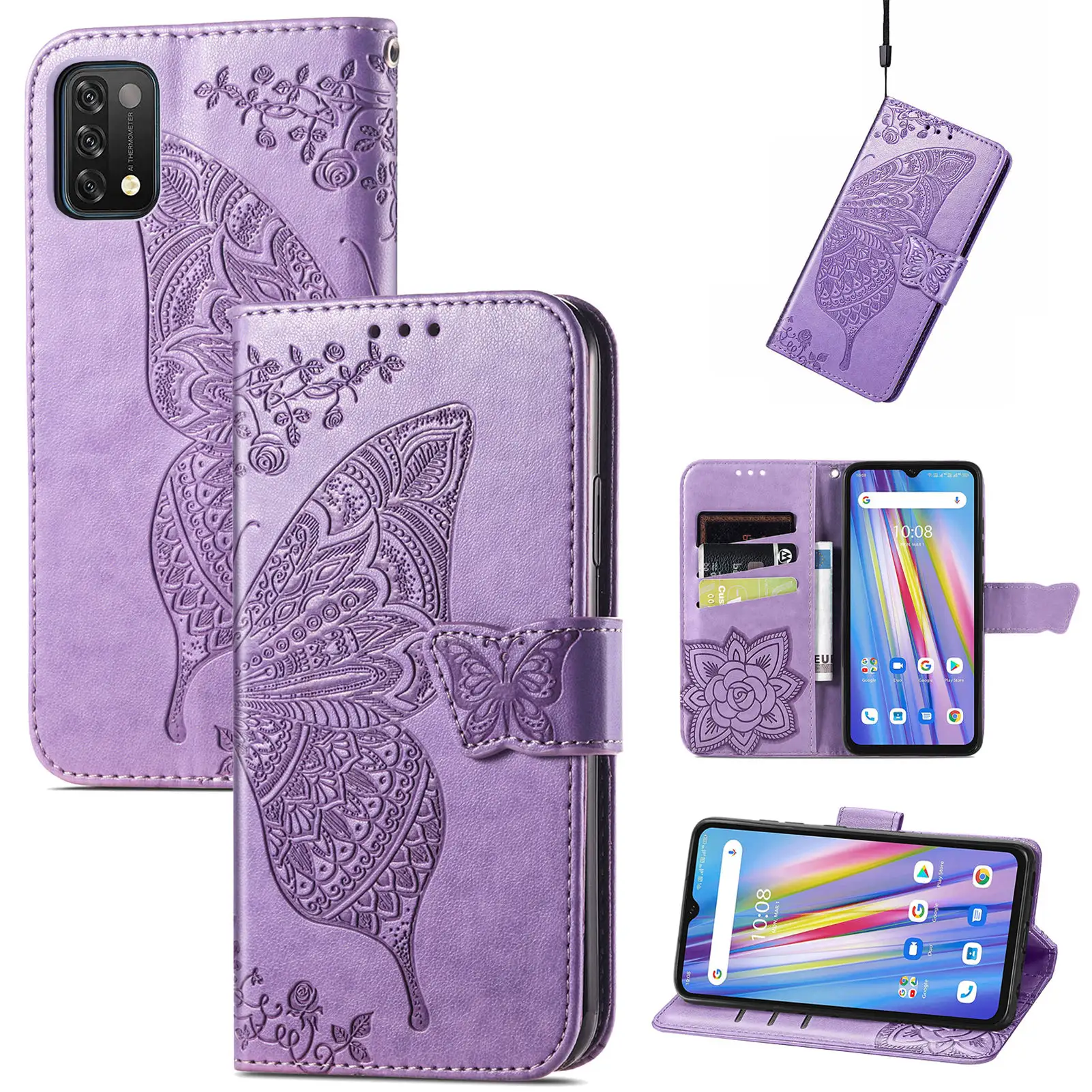 For Umidigi A11 Embossed Butterfly case three card mobile accessories cell phone cases phone bag phone cases