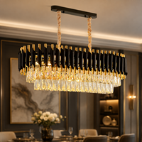 Lustre long en cristal pour villa duplex européenne à plafond haut, noir et or, style nordique moderne, luminaires suspendus LED rotatifs pour escalier