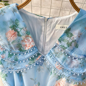 Abito Retrò Dolce con Doppio Strato di Pizzo, Colletto <span class=keywords><strong>Peter</strong></span> Pan, Stampa Primaverile/Autunnale, Vita Stretta e Volant per Donna - Product Image 2