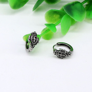 yunnique Huggie Earrings Shield Shape Stainless Steel <b>Punk</b> Style Men Women Jewelry - Product Image 3