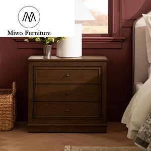 Modern Brown <strong>Antique</strong> Stained Wooden 3 Drawer nightstand set 2 Cabinet Hotel Bedroom Furniture Hotel Apartment <strong>Bedside</strong> <strong>Table</strong> - Product Image 2