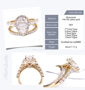 Ensemble de bagues de fiançailles et de mariage Tianyu Gems, bijoux personnalisés, or jaune <span class=keywords><strong>14</strong></span> carats, forme poire, moissanite taille glace pilée, halo - Product Image 3