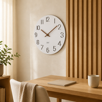 Horloge murale en bois silencieuse blanche simple et moderne avec lumière LED, horloge ronde en MDF de luxe pour la décoration de la maison, salon, logo personnalisé