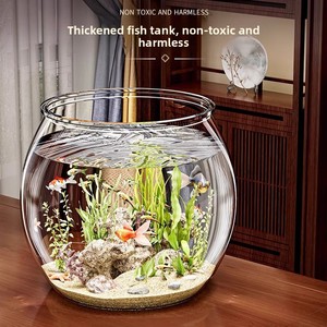 Akuarium Ikan Satu Bagian Sangat Transparan Anti Pecah Tahan Lama Kaca Imitasi Bulat Kecil Desktop Ekologis Ruang Tamu PC - Product Image 2