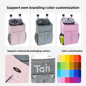 Sac de rangement suspendu pour <span class=keywords><strong>lit</strong></span> de bébé, sac à couches multifonctionnel en lin, petite étagère de chevet - Product Image 4