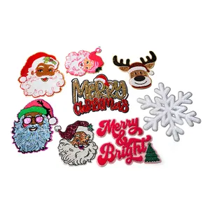 Sewill Wholesale Custom Snowflake Santa Claus Elk Deer Merry Christmas Chenille Patches For Clothes