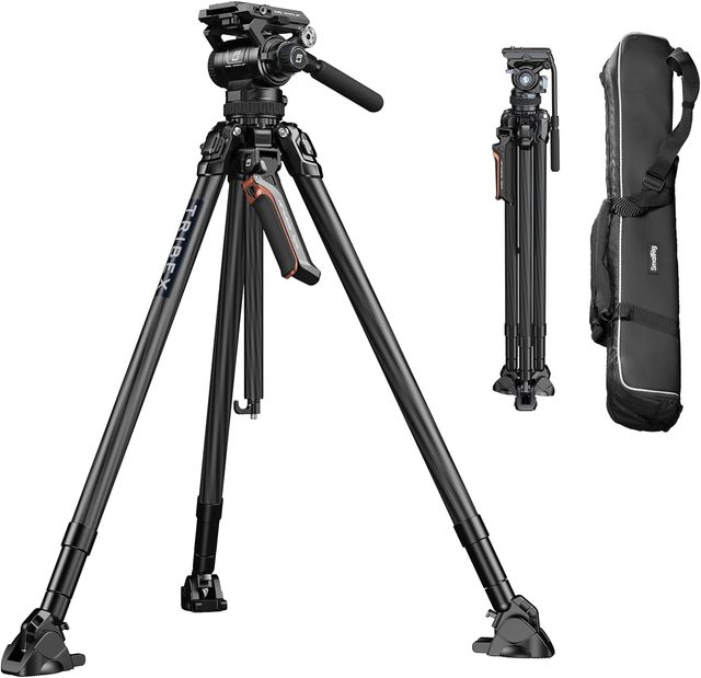Tribex Hydraulic Carbon Fiber Tripod Kit, Fast Extend Camera Video Tripod with 4-Step Counterbalance Fluid Head