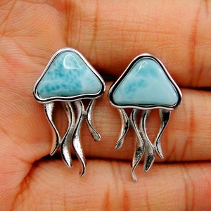 925 joyas de plata esterlina de piedra Natural Larimar azul pendientes de zafiro - Product Image 4