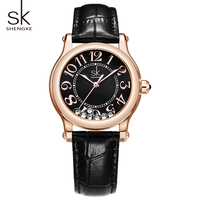 Montres de luxe pour femmes SK Moving 7 Crystal Diamond en cuir véritable, mouvement à quartz japonais, aiguilles en verre, étanches 3 ATM