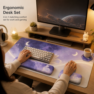 Tapis de souris extra large 4 pièces Fantasy avec repose-poignets ergonomique pour clavier et souris et sous-verres imperméables – Idéal pour le bureau ou comme cadeau - Product Image 1