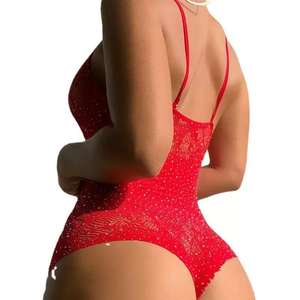 ملابس داخلية نسائية مثيرة بمقاسات كبيرة XXL، طقم جمبسوت من قطعتين بتصميم شفاف ومطرز بالكروشيه، مزين بزخارف مخملية بدون خياطة، تصميم ODM. - Product Image 1