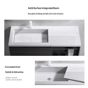 Meuble-lavabo mural modulaire simple et moderne Doporro allemand avec vasque en pierre artificielle et armoire en cendres volcaniques - Product Image 3