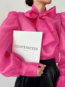 Blusa de verano de gama alta para mujer, gran calidad, manga larga abullonada, malla tejida sólida, botón suelto, Top, estilo Sexy Simple para exportación - Product Image 5