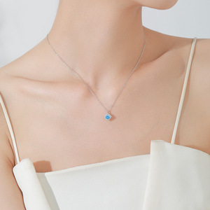 Collier pendentif fleur en zircon bleu taille ronde en argent sterling S925, version cuivre personnalisable, Ocean Treasure, pour femme - Product Image 2