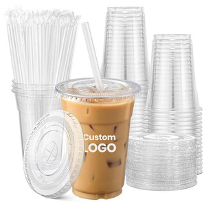 Gelas Plastik PET Sekali Pakai Custom 98 Caliber 16oz untuk Minuman Dingin Kopi, Gelas Transparan dengan Tutup dan Sedotan - Product Image 1