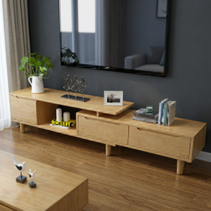 Meuble TV extensible en bois massif de style scandinave moderne avec tiroirs de rangement et étagère pour salon - Product Image 3