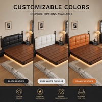 Lit flottant moderne de taille Queen, capitonné en velours, avec bande lumineuse LED chaude, cadre en bois de pin, ensemble de lit de luxe