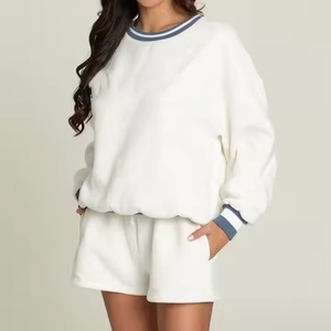 Sudadera con Capucha de Felpa Extra Grande para Mujer, Estilo Universitario, con Puños a Rayas, Hombros Caídos, Cuello Redondo Holgado y Dobladillo a Rayas - Product Image 5