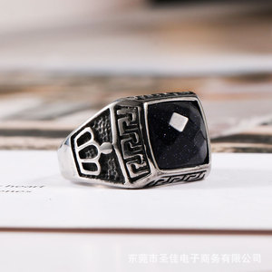 Fashionable Korean Style Geometric <b>Men's</b> <b>Ring</b> With <b>Black</b> Stone Bezel Setting SA706 Gift Jewelry - Product Image 1