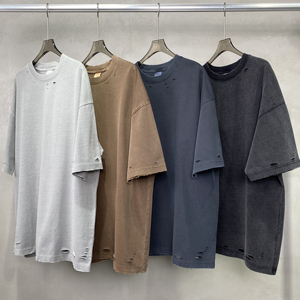 Thiết Kế Mới T-Shirt 275G Cổ Điển Làm Cũ Cắt Phá hoại Rửa Áo Thun Nam Bán Buôn Tùy Chỉnh T Áo Sơ Mi - Product Image 2