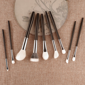 9-Piece Natural Hair Makeup <b>Brush</b> Set Wool Bristles Wooden Handle Blush Contour Eyeshadow <b>Brushes</b> - Product Image 1