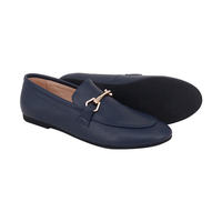 Mocassins pour femmes en cuir bleu marine haut de gamme à boucle métallique, prix de gros