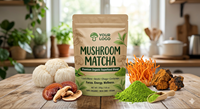 Poudre de Matcha aux Champignons Premium avec Crinière de Lion, Reishi, Chaga, Cordyceps Végétalien, Marque Privée