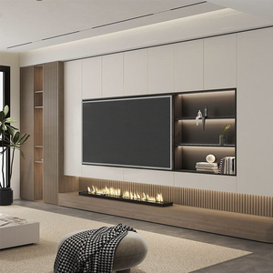 Mobile Porta TV Multifunzionale di <span class=keywords><strong>Design</strong></span> Moderno e Lussuoso per <span class=keywords><strong>Soggiorno</strong></span> con Caminetto Nero e Illuminazione LED - Product Image 3
