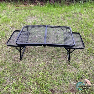 Table de camping pliante en maille avec étagères latérales, support pour barbecue extérieur, utilisation avec un réchaud à charbon de bois - Product Image 6