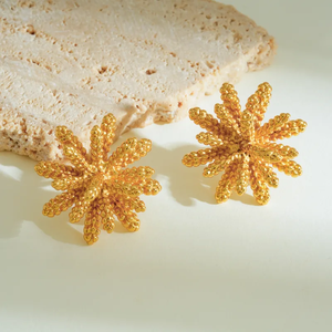 Boucles d'oreilles en acier inoxydable 304 plaqué or 18 carats, électroplaquage sous vide, motif d'épi de blé 3D, pour femmes, style quotidien, festival, rue - Product Image 1