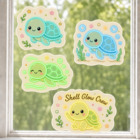 Autocollants personnalisés imperméables en PVC vinyle, tortue kawaii, algues marines, autocollant décoratif électrostatique pour fenêtre, imprimé UV, autocollant mural décoratif pour verre