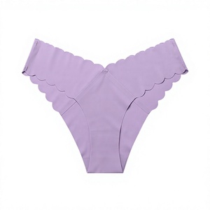 Women <b>Seamless</b> Invisible <b>Thong</b> Panties Scalloped Wave Edge Low Rise Women Underwear Breathable Briefs for Daily Yoga Wholesale - Product Image 1