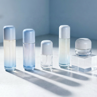 Ensemble d'emballages cosmétiques à dégradé de couleurs uniques, pot à crème pour le visage vide personnalisé imprimé, flacon de lotion en verre pour soins de la peau avec pompe