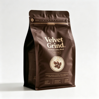 Sachet de café imprimé sur mesure, finition mate, à huit soudures latérales, pochette alimentaire refermable avec fermeture éclair, emballage stand-up refermable pour grains de café et noix