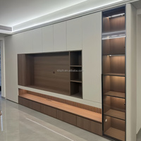 Meuble TV moderne en bois avec étagères ouvertes pour salon, compatible LED 65 pouces+, design minimaliste, écologique et durable
