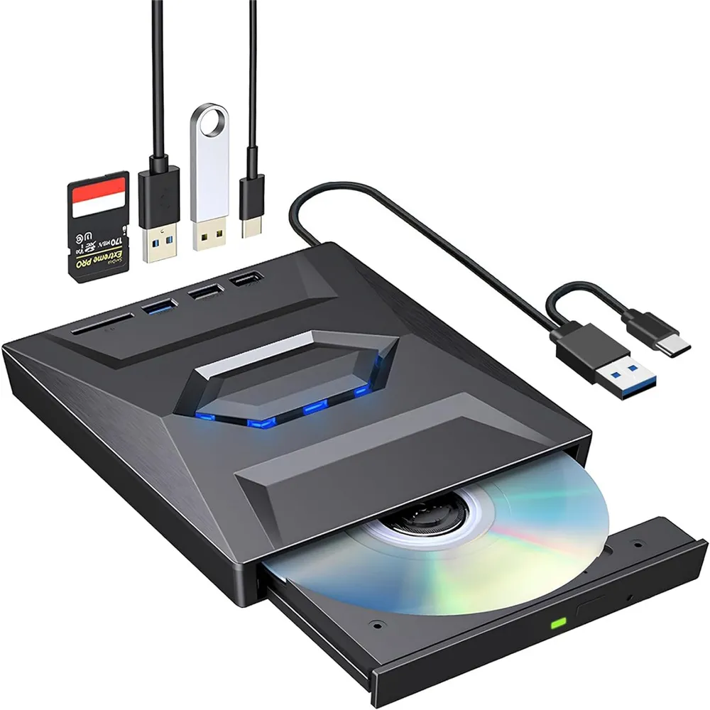 Lecteur de CD-DVD externe USB 3.0 Type C avec lecteur de carte SD USB HUB Type-C, lecteur de disque CD DVD RW ROM lecteur de disque graveur adaptateur