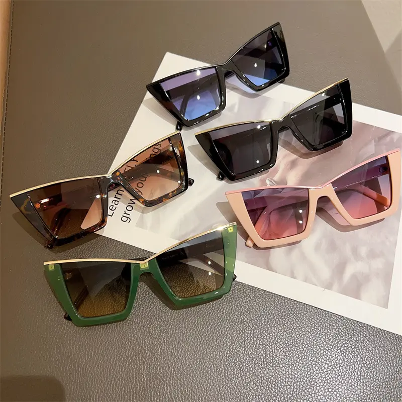 Streetwear kedi göz güneş kadınlar ve erkekler popüler marka tasarımcısı özel Logo yeşil güneş gözlüğü lüks kare tonları 2024