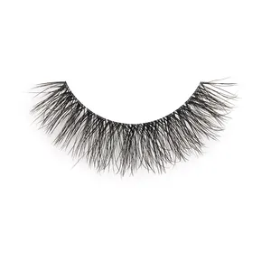 Custom Logo Triangle Fiber Eyelashes Natural Long Lashes Soft Volume Fluffy 3D Effect Faux Mink Clear Band Strip Eyelashes