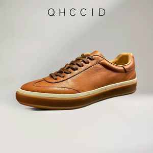 Chaussures décontractées en cuir véritable marron à talon bas, semelle épaisse, respirantes, confortables, unisexes, pour un usage quotidien - Product Image 2