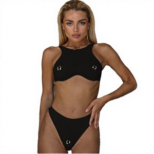 Women's High Neck Two-Piece Underwire Bikini with Dot Print and Drawstring - Product Image 3