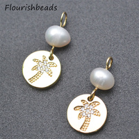 Accessoires de boucles d'oreilles couleur sans Nickel reste plaqué or CZ Pave perles naturelles arbre de coco charmes pour la fabrication de bijoux de bricolage