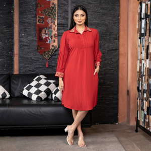 Vestido corto de gasa con bordado y volantes en el cuello y puños para mujer, ropa casual al por mayor - Product Image 4