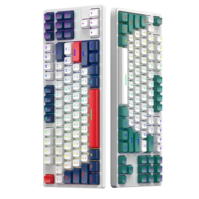 Free Wolf K87 RGB Backlight Three Mode Axle Seat Hot Plug Russian Mechanical Keyboard BT Wireless Russian Game Keyboard