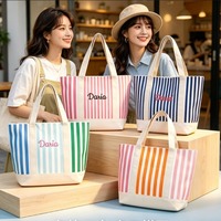 Grand sac fourre-tout en toile rayée grande capacité, sac de shopping réutilisable pour la plage, les voyages, les week-ends et le rangement extérieur